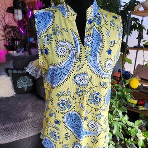 Loveu Dear  Citron Yellow & Blue Paisley Sleeveless Top Medium